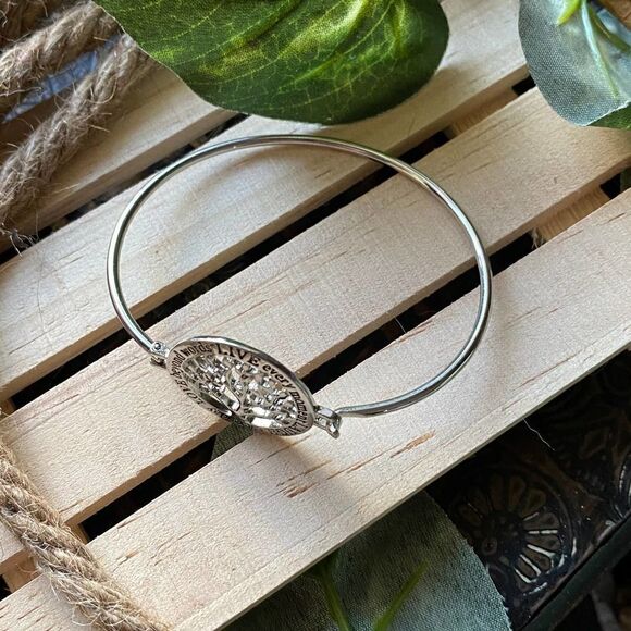 Love Beyond Words Tree of Life Silver bangle - Picture 2 of 5